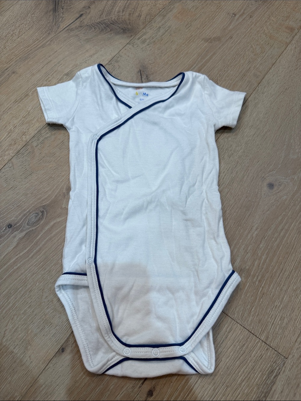 Classic White Baby One-Piece Bodysuit with Navy Trim